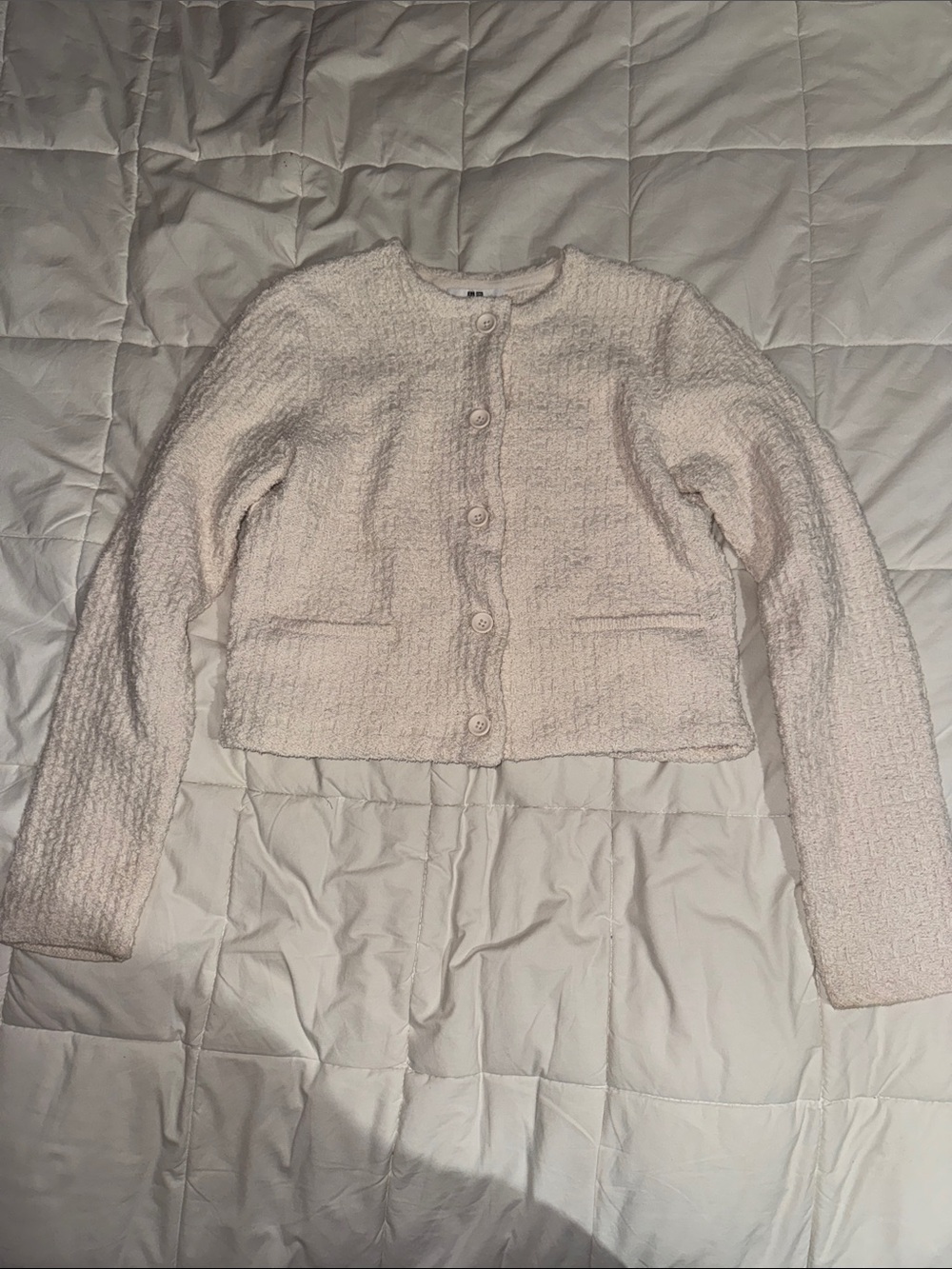 Textured Cropped Button-Up Cardigan